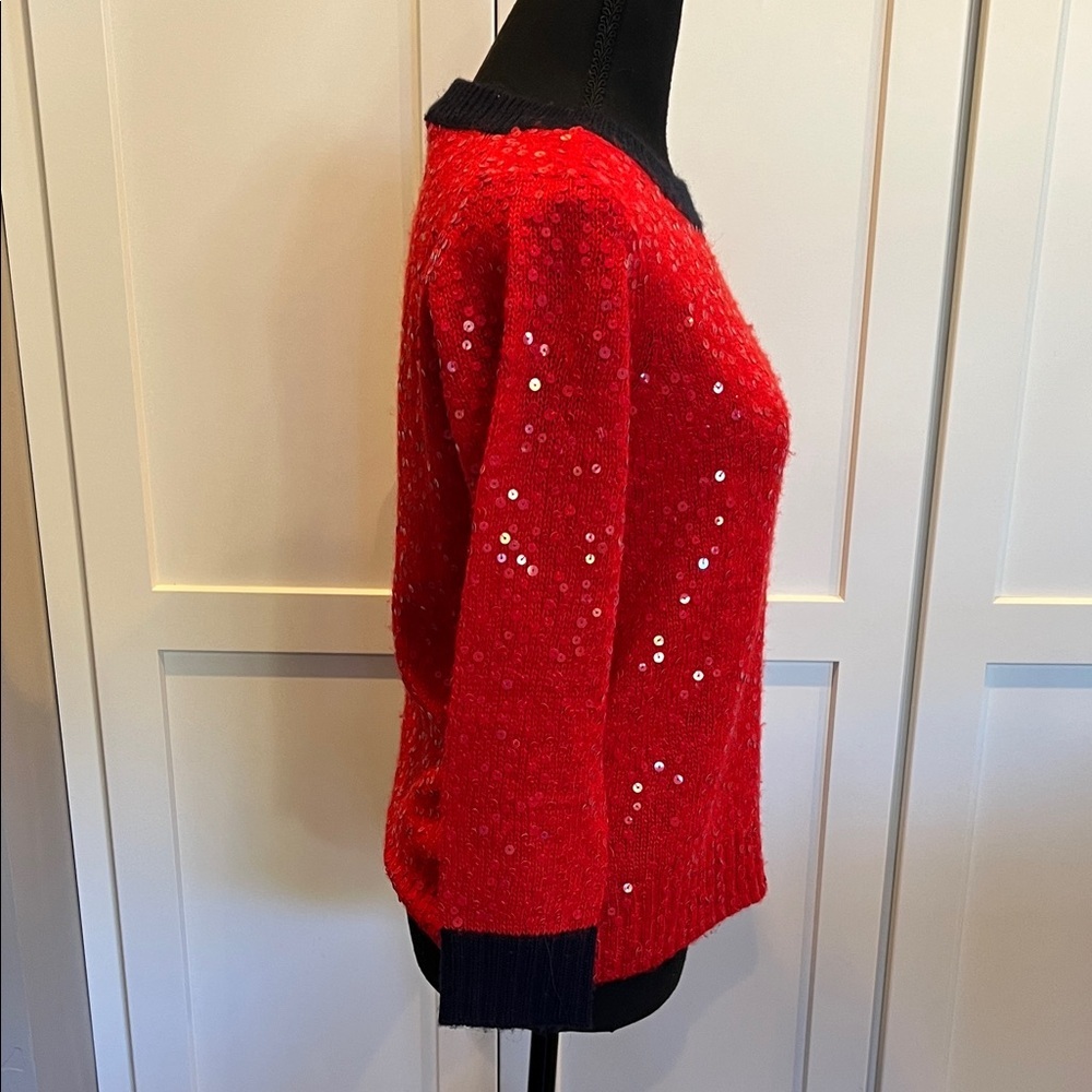 J. Crew Sparkling Red Sweater with Navy Accents Size S - Picture 5 of 7